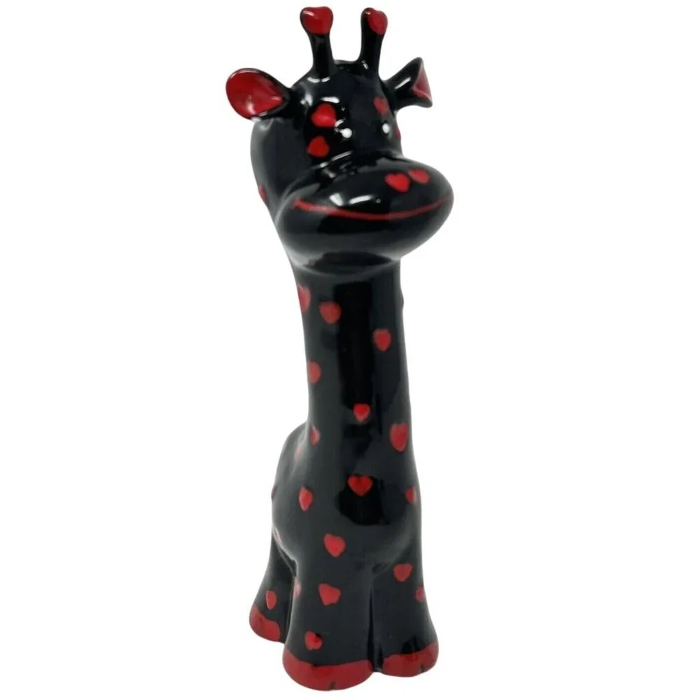 Black Giraffe Red Hearts Ceramic Toothbrush Holder Bud Vase